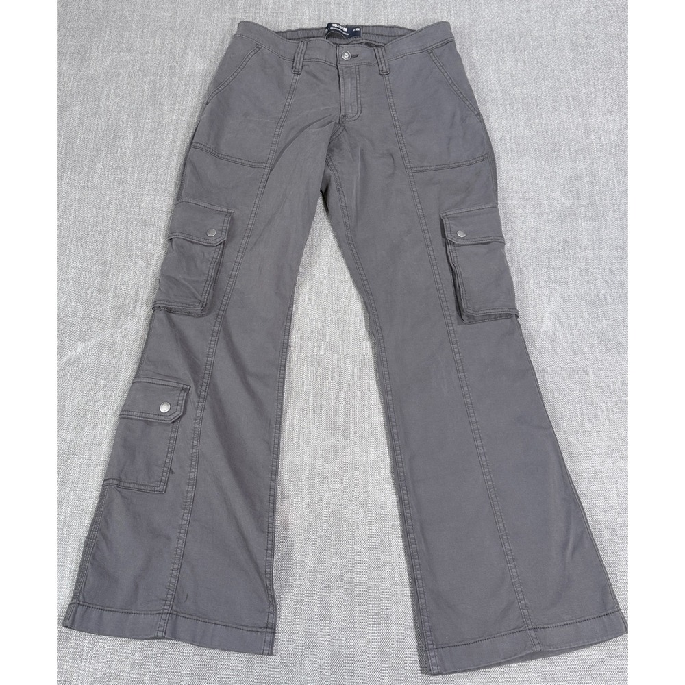 Hollister Mid-Rise Relaxed Boot Cargo Pants Gray Womens 10R Utility Y2K P3 01